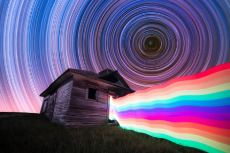 Long exposure of light painting in night photography