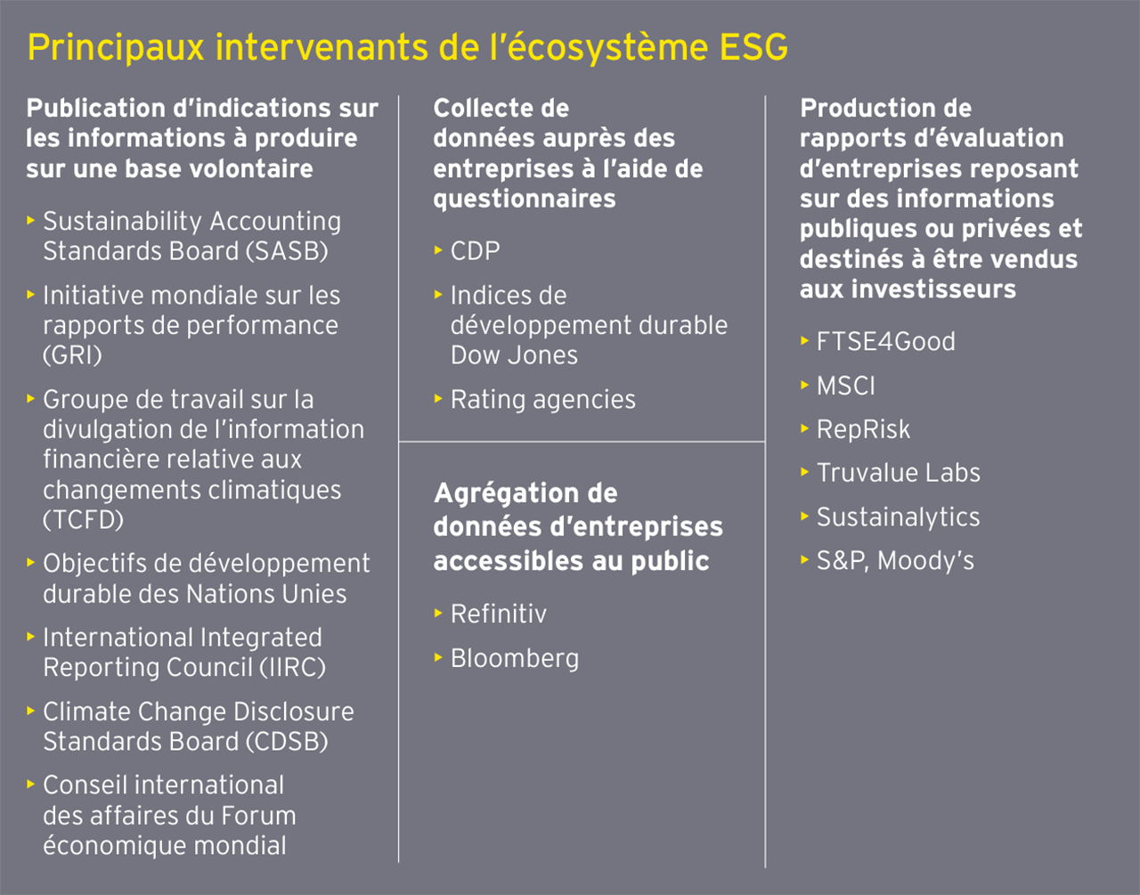 EY – Principaux intervenants de l’écosystème ESG        