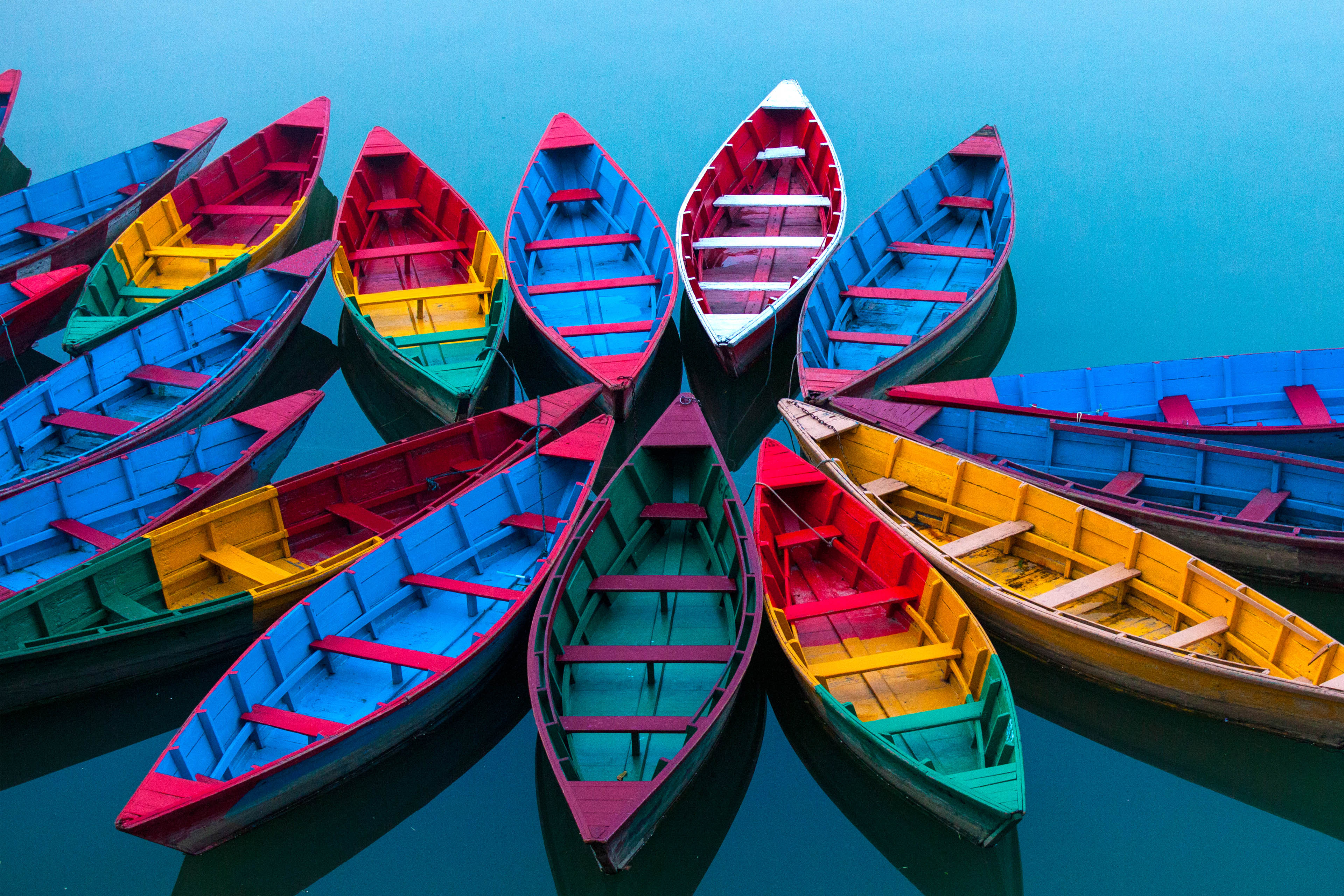 A group of colourful boats
