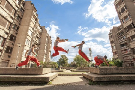 multiple-exposure picture of a man practising parkour