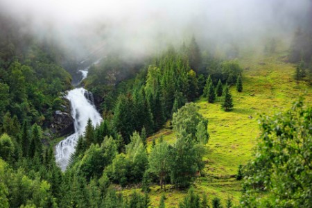 Beautiful falling waterfall in Norway