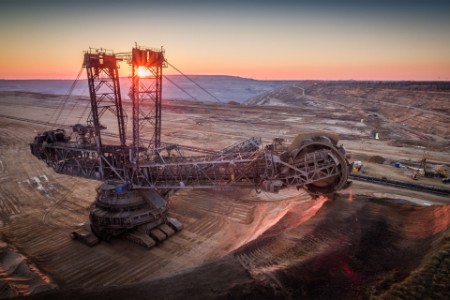A lignite surface mine with a giant bucket-wheel excavator