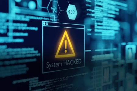Varningsskylt över att systemet är hackat