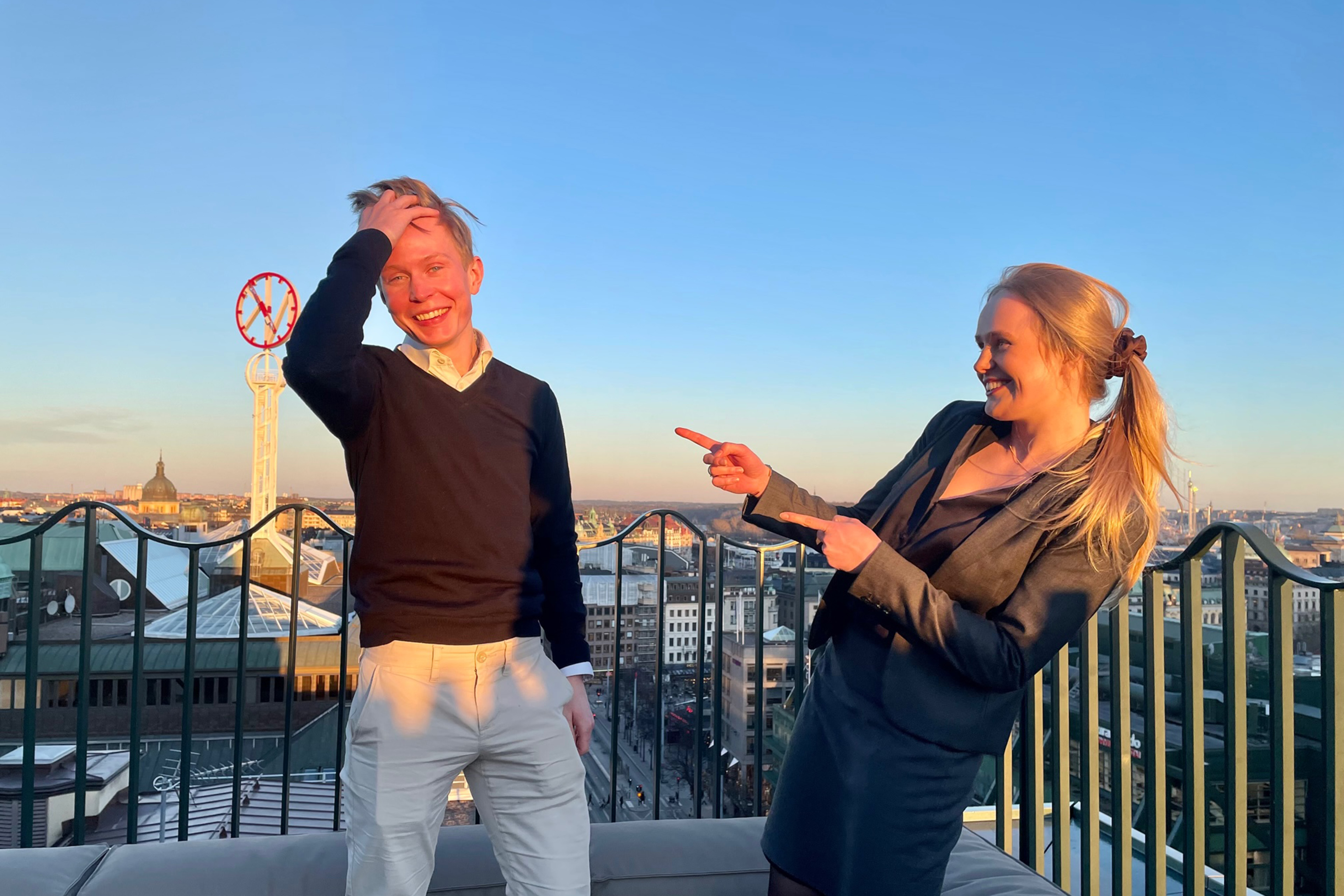 Julia and Andreas at the rooftop of EY building in Stockholm