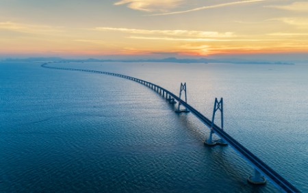 hong kong zhuhai macau bridge in the sunset